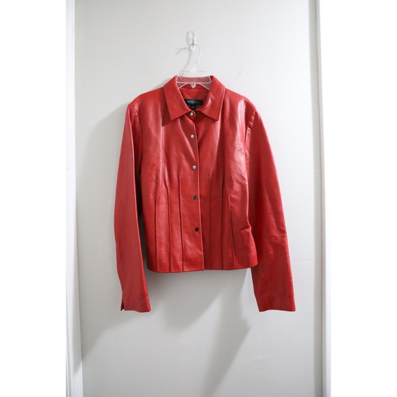 Siena Studio Red Leather Jacket Women's Size 8 Button Front Pleated Design - Picture 1 of 7